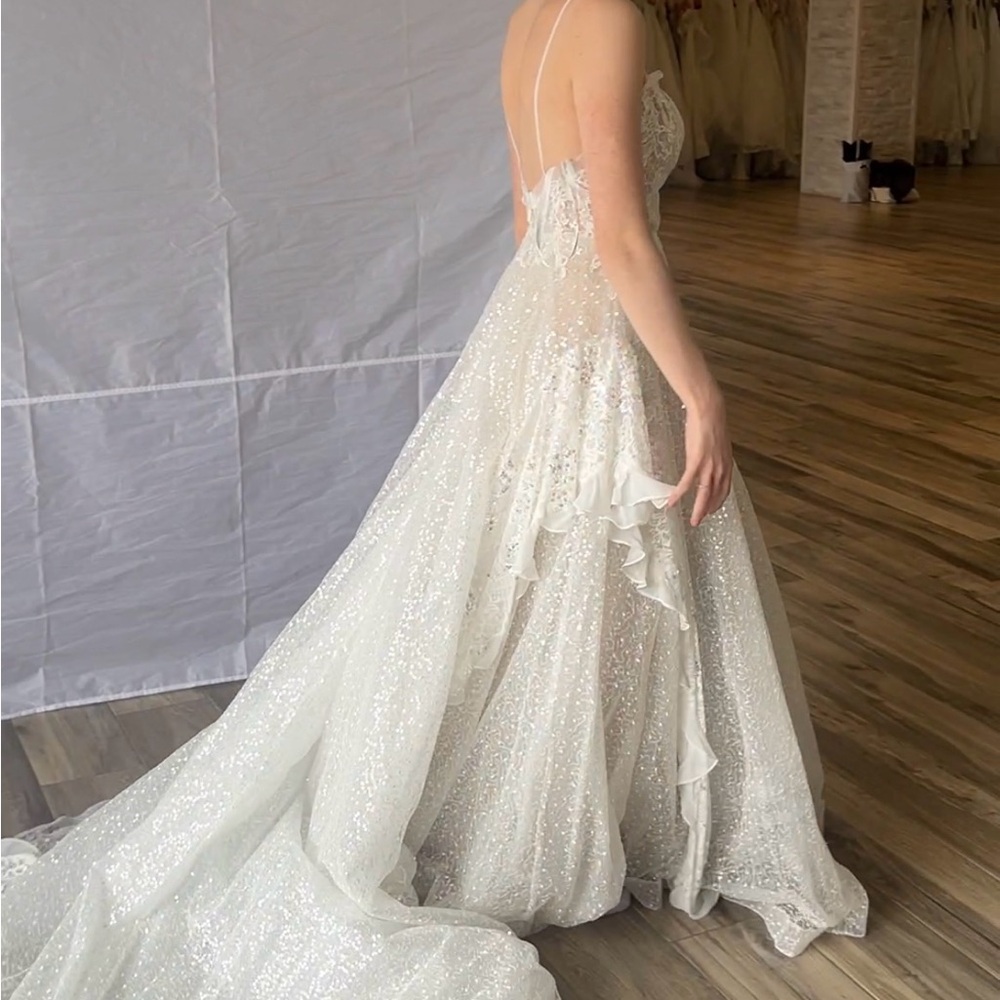 White sparkly lace wedding dress